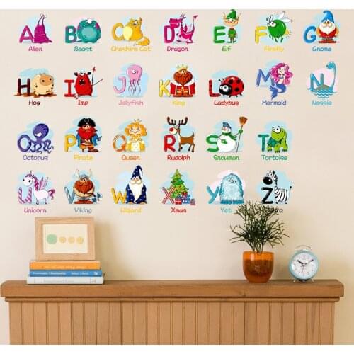 Cartoon Alphabet Wall Stickers A-Z English Letters Home Decoration Children Rooms Home Vinyl Decor Kids Learning Wall Decals