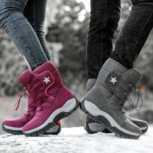 2020 New Women Boots Winter Keep Warm Quality Mid-Calf Snow Boots Ladies Lace-up Comfortable Waterproof Booties Chaussures Femme