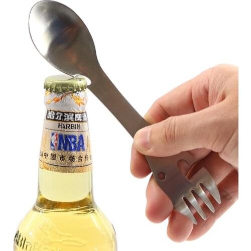 Outdoor Tableware Camping Portable Stainless Steel Multifunction Fork Kitchen Gadgets Spoon Fork Bottle Opener Cooking Equipment