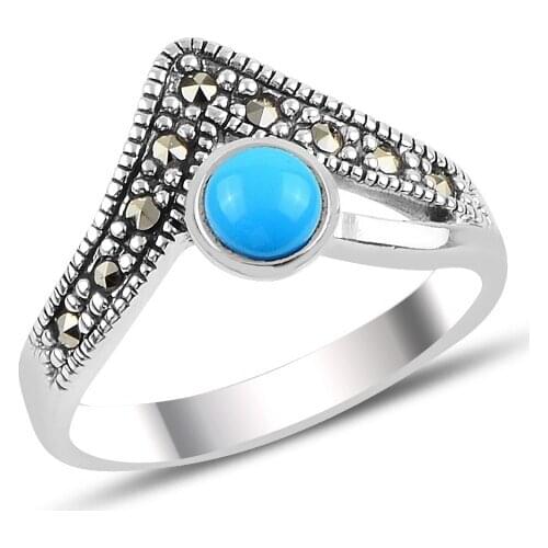 Silverlina Silver Turquoise & Marcasite Ring