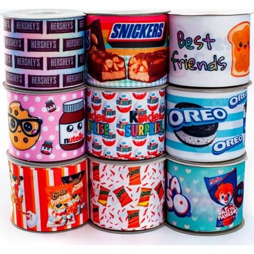 25mm/38mm/50mm/75mm 10Yards Snack Biscuit Chocolate Pattern Printed Grosgrain/Satin Ribbon DIY Crafts Handmade Accessories