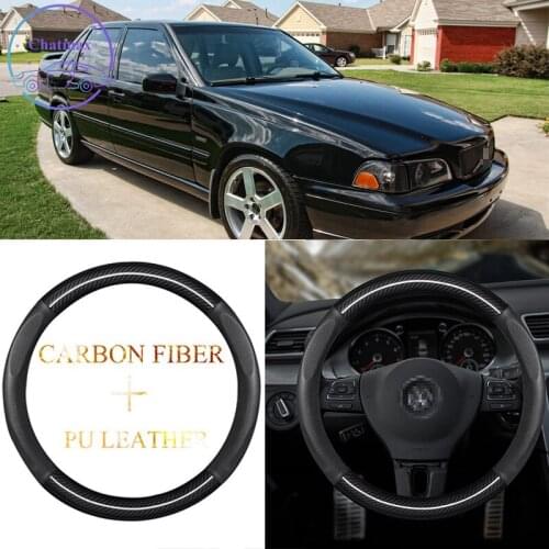 Carbon Fiber&PU Leather Steering Wheel Cover Universal For Volvo C30 XC40 V60 V90 XC90 S80 S40 S60 37-38cm Sport Car Styling