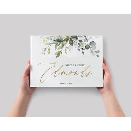 Botanic wedding Guestbook, gold bridal ideas book, custom greenery wedding guest book alternative, engagement gift photo albums