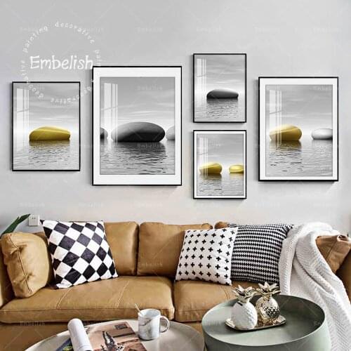 Embelish Black And Golden Stones On Lake Modern Home Decor Wall Art Pictures For Living Room Posters HD Spray Canvas Paintings