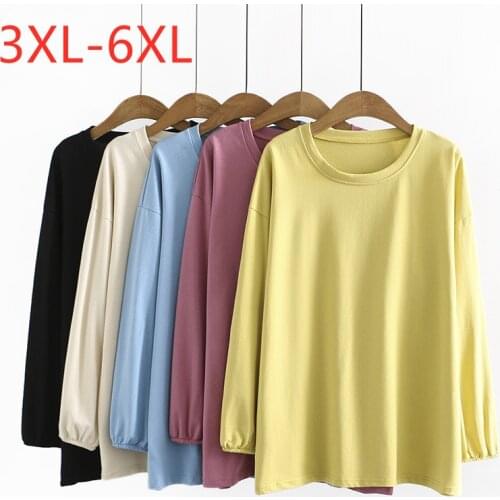 New 2021 Ladies Spring Autumn Plus Size Tops For Women Large Long Sleeve Loose Cotton Linen Yellow Blue T-shirt 3XL 4XL 5XL 6XL