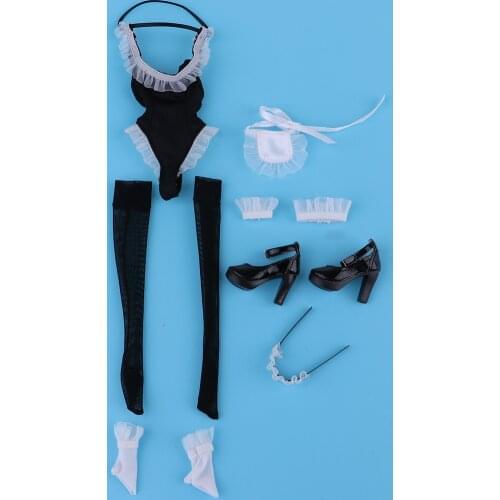 1/6 Scale Maid Clothing Outfits Include Bodysuit, Shoes, Stocking for HT, Phicen PH, JIAOU, CY Girls Women Figure