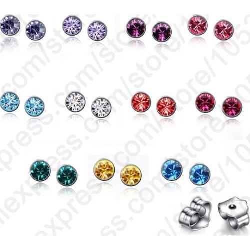 Wholesale Lots 20PCS(10Pairs) 925 Sterling Silver AAA Colorful Crystal Stone Stud Earrings +Back Stoppers For Women Fine Jewelry