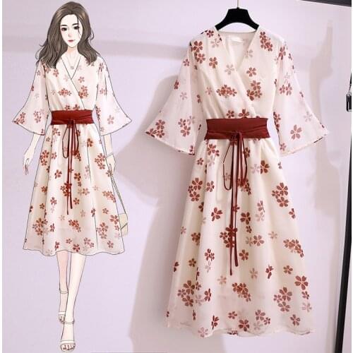 Womens dress Japanese summer chiffon cute floral lace high waist traf Maiden Dresses fashion retro V-neck lace y2k Female dress