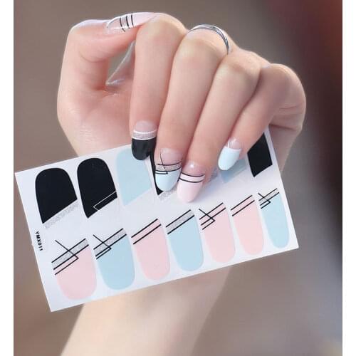 1Sheet Korea Designed Full Cover Nail Wraps Geometric Lines Nail Art Decals Slider Fashionable Stickers DIY Decoration Manicure