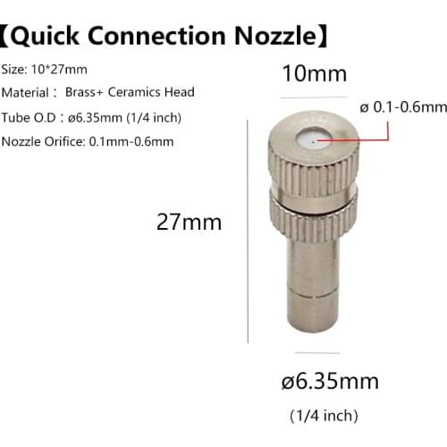 10 pcs Quick Pushing Nozzles Nickeled Fogging Spray Sprinkler Misting Garden Nozzle For Misting Cooling System 1/4" inch