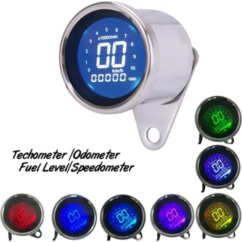 12V Universal LCD Digital Motorcycle LED Indicator Round Speedometer Odometer Tachometer Gauge Fuel Meter Indicator