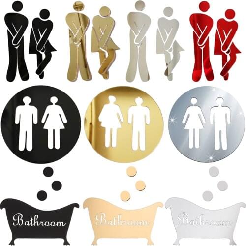 3D Wall Stickers Toilet Entrance Sign Funny WC Decoration Removable Washroom Poster Woman & Man Mirror Surface Decal