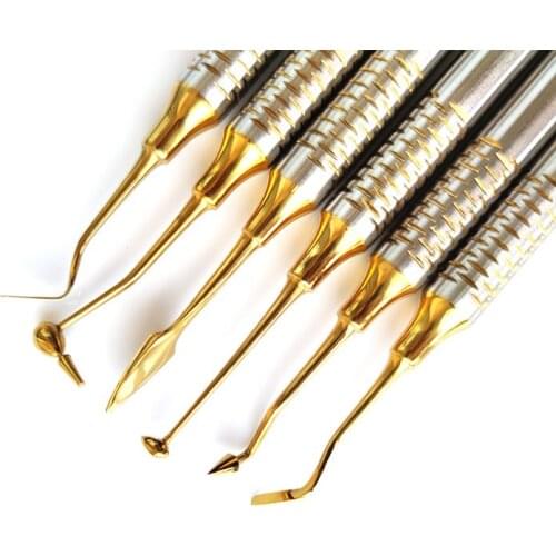 6pcs Dental Composite Resin Filling Spatula Titanium plated Head Resin Filler Set thick handle Restoration set Dental Instrument