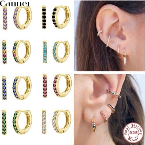CANNER 925 Sterling Silver Earrings For Women Small Hoop Earrings Ear Bone Aros Tiny Ear Colorful Zircon Hoops Ear Girl Aretes