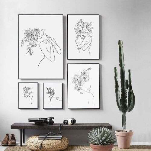 Abstract Lady Line Drawing Picture Decoration Nordic Canvas Painting Wall Art Character Human Body Poster Home Decoration