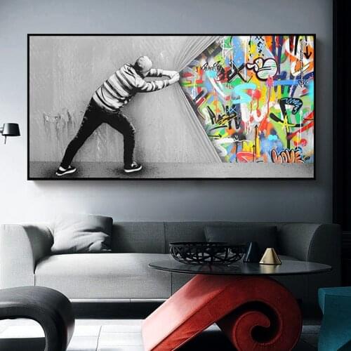 Abstract Graffiti Behind The Curtain Street Art Canvas Painting Poster Print Wall Art Picture Cuadros Home Decoration Room Decor