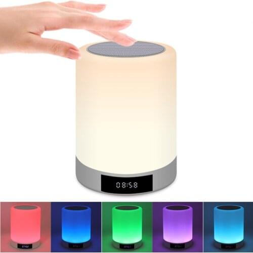 Bluetooth Speaker Night Light With Alarm Clock MP3 Music Player Touch Control LED Lamp Dimmable Lights Colors Decorative light