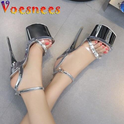 Voesnees Women Shoes 2020 High-heeled Sandals Clear Peep Toe Stealth Sandals Comfortable Crystal Ladies Shoes Size 40