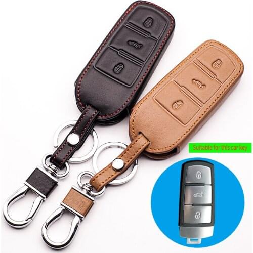 Genuine Leather Wallet Car Key Holder Case key cover For Volkswagen VW B8L B8 Passat CC Magotan 2015 2016 2017 Key Chain Ring