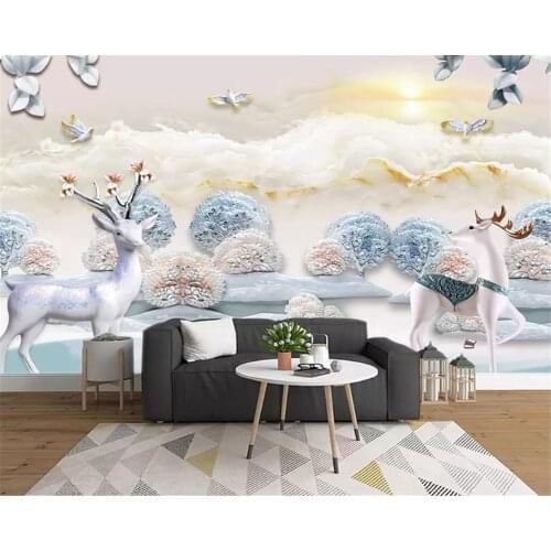Beibehang Custom decorative painting classic fashion stereo papel de parede 3d wallpaper marble elk forest modern background
