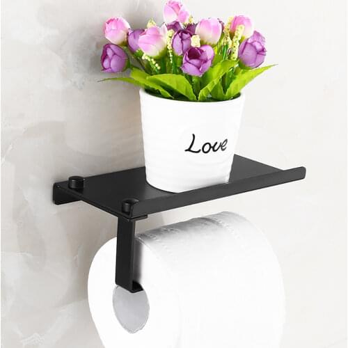 1pc Aluminium Toilet Paper Rack Roll Paper Holder Waterproof Phone Holder Wall Mounted Punch Free Bath Soap Towel Shelf