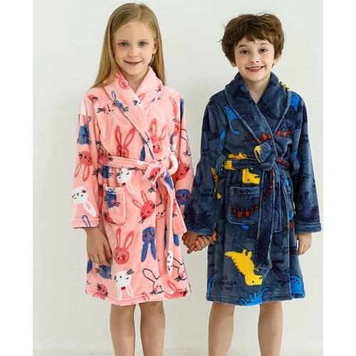 Childrens Robe Autumn And Winter Kids Pajamas Boys And Girls Nightgown Flannel Warm Homewear Bathrobe Family Pajamas