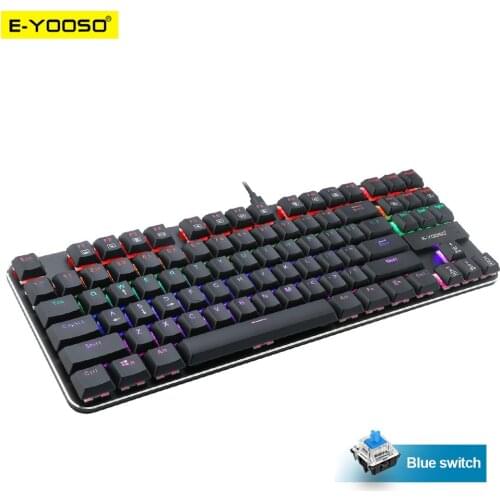 E-YOOSO K630 Rainbow USB Mechanical Gaming Keyboard Blue Switch Led Backlit 87 Keys Wired Pc Computer laptop Game Russian us