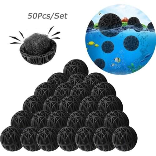 50pcs 16mm Aquarium Filter Bio-ball with Inside Sponge Filter Media for Aquarium Fish Pond Tank Clean Waterfall Fountain Filters