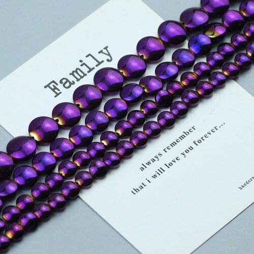 Purple Plating Flat Round Spacer Loose beads Hematite Natural Stone Oval Charms Ball For Jewelry Making DIY Bracelets Necklace