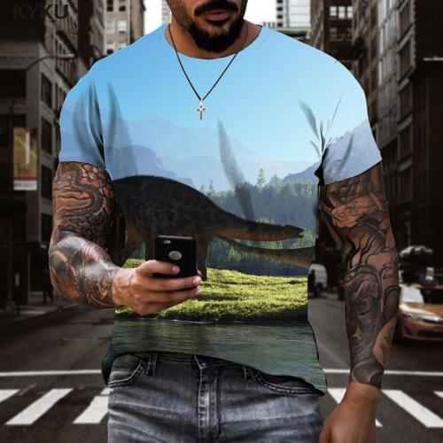 KYKU Dinosaur T-shirt Men Animal Tshirt Printed Mitsubishi T-shirts 3d Landscape Funny T shirts Short Sleeve T shirts Printed