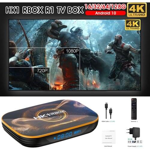 HK1 RBOX R1 Set Top Box Android 10.0 Quad-Core 4K TV Box Supports HDMI-compatible, 2.4G/5G WiFi, with IR Control