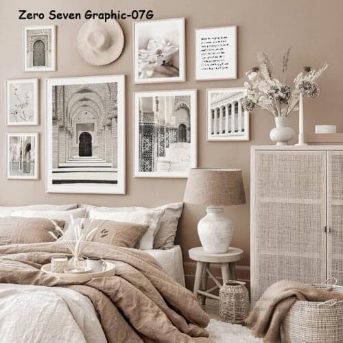 Canvas Posters Prints Scandinavian Arched Hallway Islamic Architecture White Magnolia Flower Picture Wall Art For Home Decor