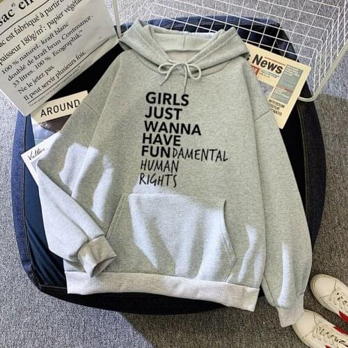ZOGAA Letter Print Hoodies Loose Sweatshirts Pullovers Feminist Feminism Women Girls Just Wanna Have Fundamental Human Rights