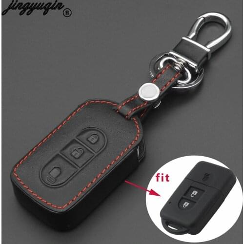 Jingyuqin 3 Buttons Car Key Leather Bag Case Cover for Nissan Tiida Note Navara Qashqai Micra Juke X-Trail Pathfinder Keychain