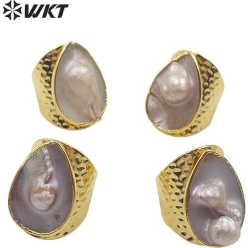 WT-R345 WKT Natural Mother of pearl Ring Water Drop Gold Electroplated Adjustable Ring Fashion Women Pearl Ring Jewelry
