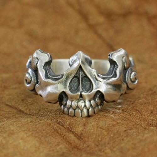 925 Sterling Silver Half Skull Face Ring Mens Biker Punk Ring TA275 US Size 7~15