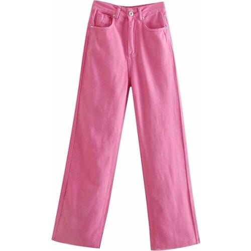 DOUJILI Fashion High Quality Casual Pants Jeans Pure Color Wide-legged Pants Loose Pink Trousers For Women