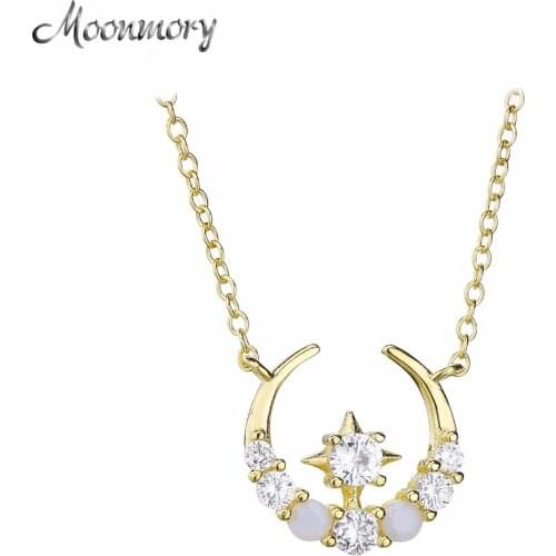 Moonmory 100% Real 925 Sterling Silver Japanese Moon Pendant Milk CZ Zircon Crystal 2021 Women Long Chian Gold Wedding Jewelry