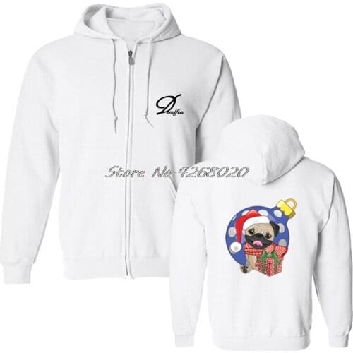 Christmas Pug Dog Print Hoodie Mens Cotton Sweatshirt Male Fitness Hoody Harajuku Streetwear Hip Hop Unisex Coat