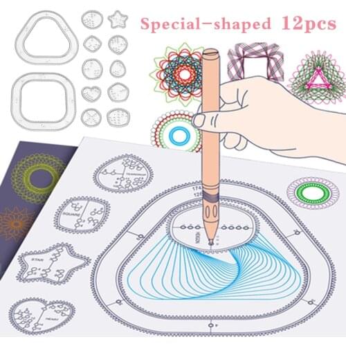 Spirograph Drawing Toys set 12Ppcs Special-shaped Ruler,Interlocking Gears & Wheels Painting Template Educational Toy For Kids