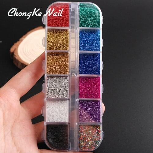 12colors/box Pastel Nail Glitter Set 3D Nail Art Glitter Glass Micro Beads Caviar Powder Dust Decoration