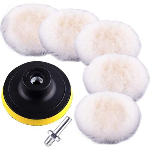 7 Pcs Set 100% Lambskin Wool Polishing Pad Buffing Pads Hook Loop 3 Inch 4 Inch M10 Thread Buffer Waxing Tools for Car Polisher