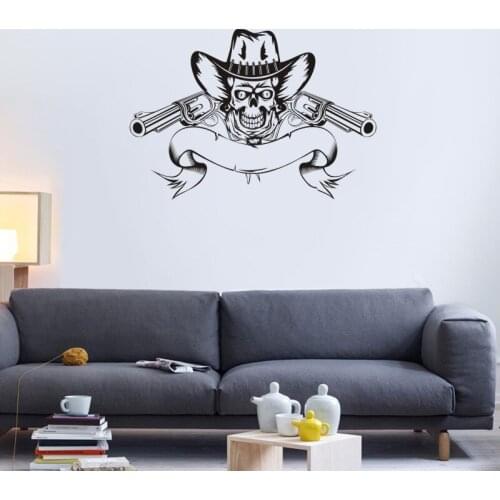 Cowboy Skull Halloween Revolver Sticker Punk Death Decal Devil Name Car Art Wall Decals Parede Decor Mural