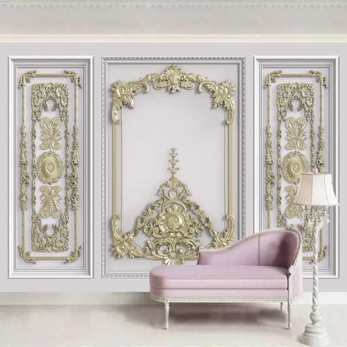 Custom Mural Wallpaper 3D Golden Relief Carving European Style Living Room TV Background Wall Decor Painting Photo Wall Paper