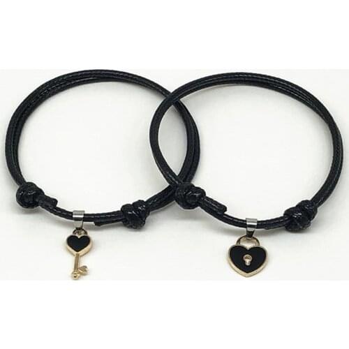 New Simple Couple Bracelet Alloy Key Heart Lock Charm Bracelet Handmade Jewelry Rope Bracelet Lovers Gifts For Women 2 PCs/lot