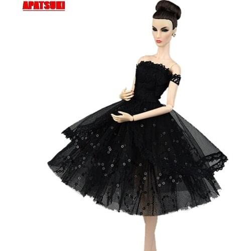 Doll Clothes for Barbie Doll Outfits Princess Evening Party Dress for Barbie Black Dresses Off Shoulder Lace Style Clothing Toys