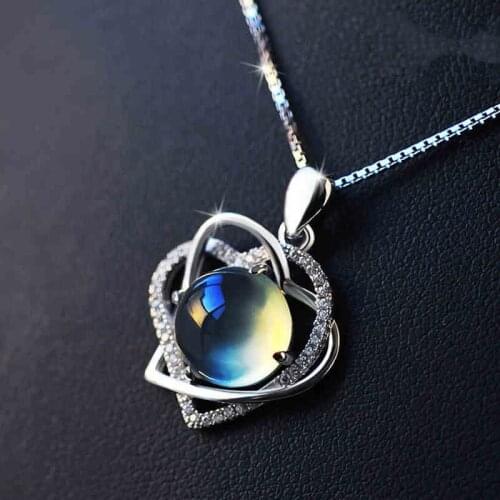 Top Quality Cat Eye Stone Heart Necklace Silver 925 Sterling Jewelry Women Cubic Zirconia Pendants Necklaces Accessory