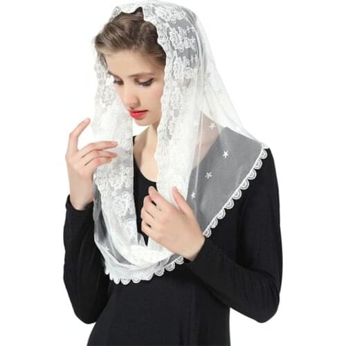 Muslim Infinity Floral Lace Veil Scarf Wedding Bride Chapel Head Covering Wrap Style Latin Mass Mantilla Catholic Hijab