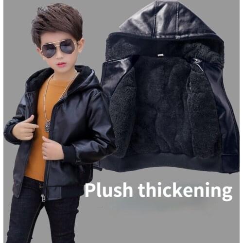 Boys Plush Fur Coat Winter Jacket Kids PU Casual Warm Coat Childrens Thickened Outwear