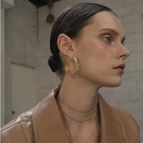 Rongho brand Vintage Irregular Drape metal Hoop earrings for women Gold earring Punk jewelry Femme geometric Brincos 2018